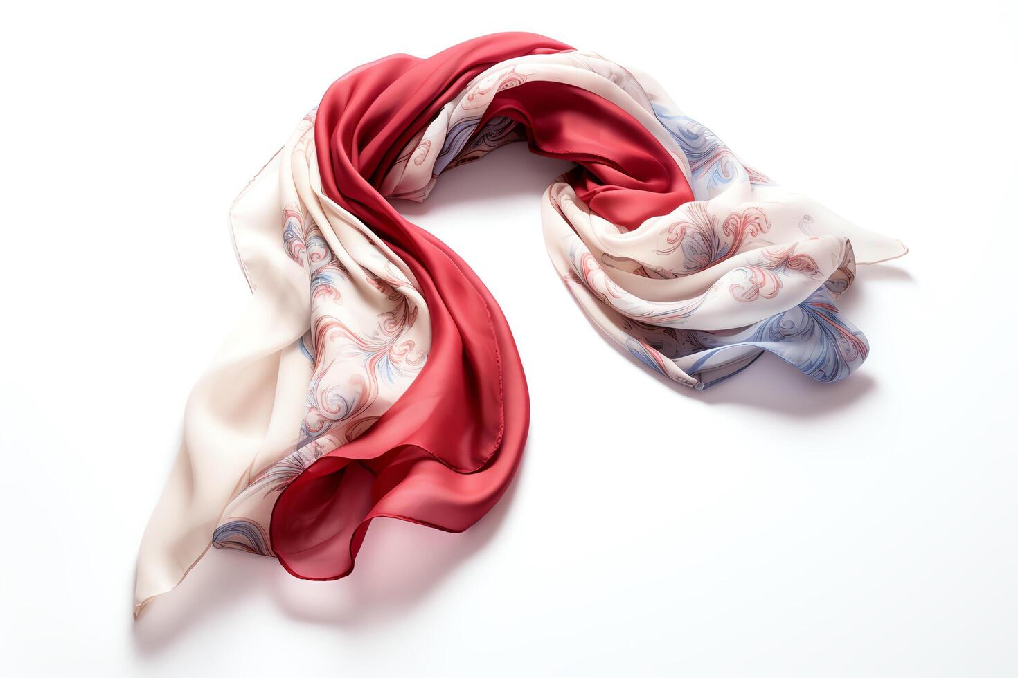 A luxurious silk scarf with a beautiful floral pattern. The scarf is perfect for adding a touch of elegance to any outfit. photo