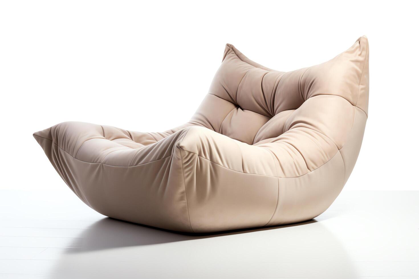 The image shows a soft, puffy chair that looks very comfortable. It is upholstered in a beige fabric and has a unique, modern design. photo