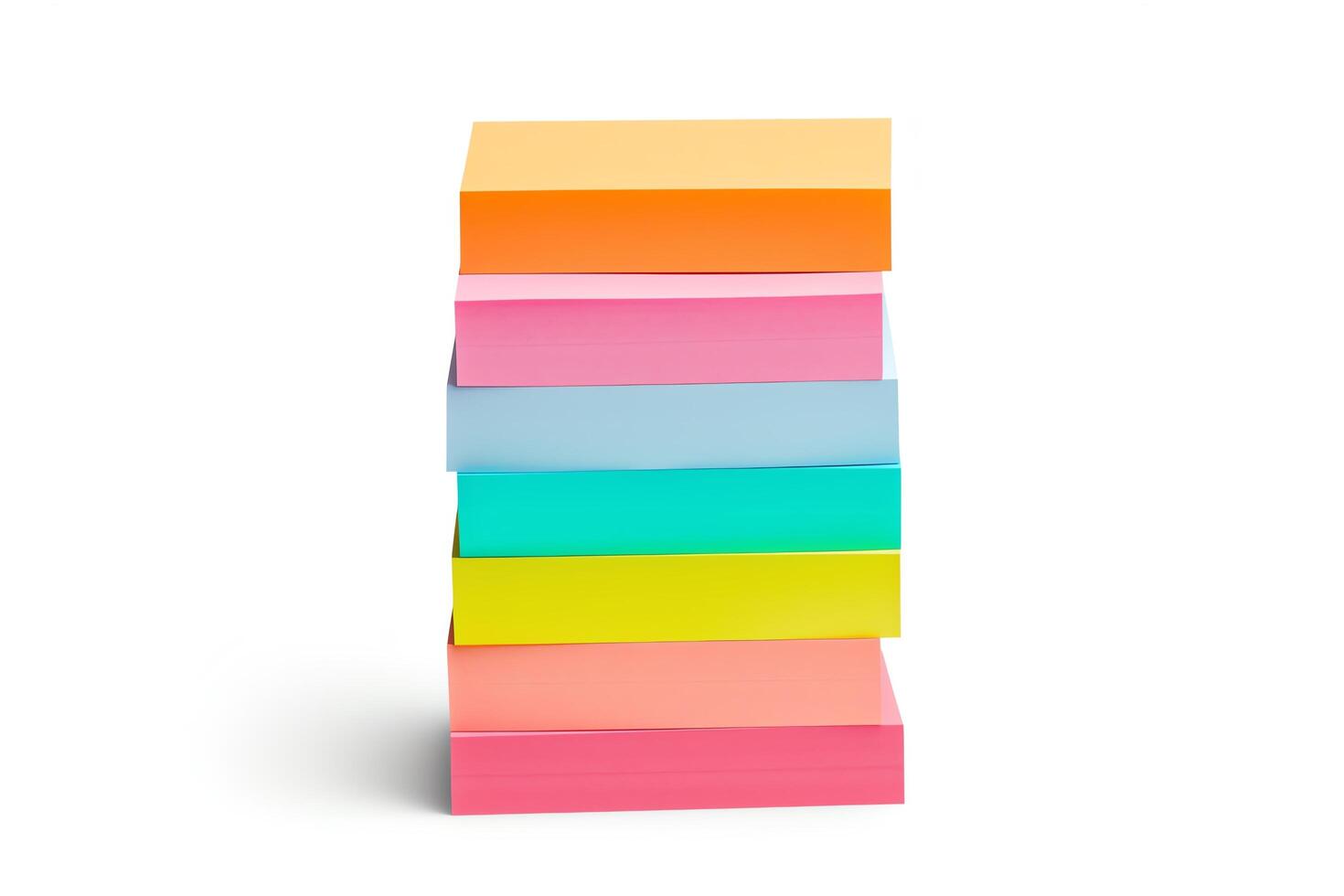 Stack of colorful sticky notes, fanned out to display colors, perfectly isolated on a white background, in for clear visuals. photo