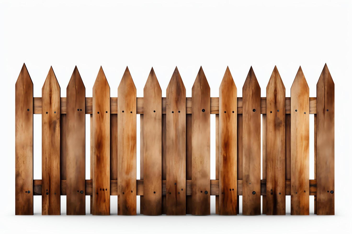 A rustic wooden fence stands tall, its weathered boards showing signs of age and exposure to the elements photo