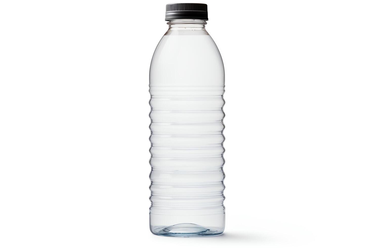 A single plastic water bottle on a white background. photo