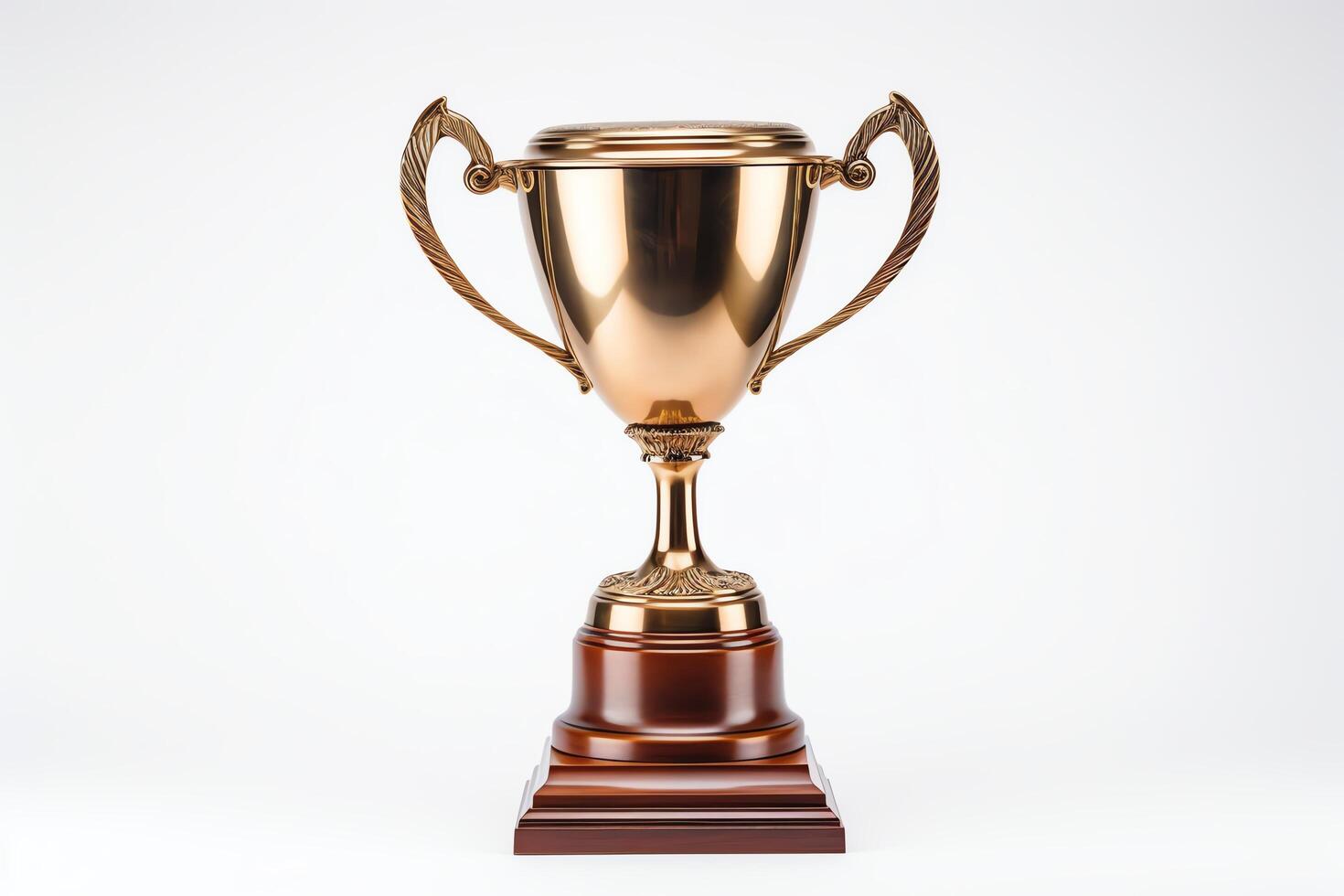 A gold trophy with a wooden base. photo