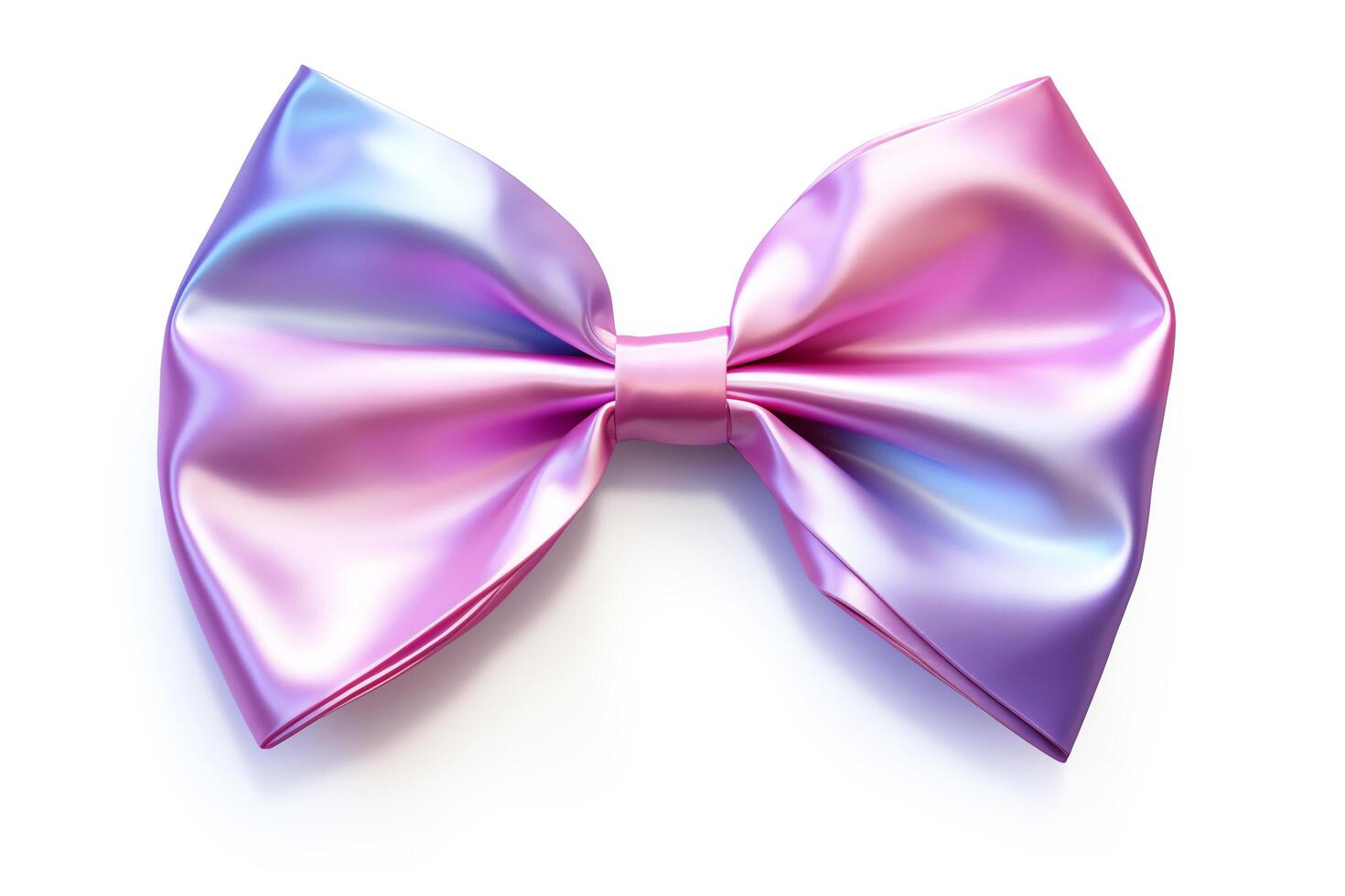 Create a 3D rendering of a large, shiny, pink bow. The bow should be made of a high-quality, reflective material. The image should be well-lit and have a high resolution. photo