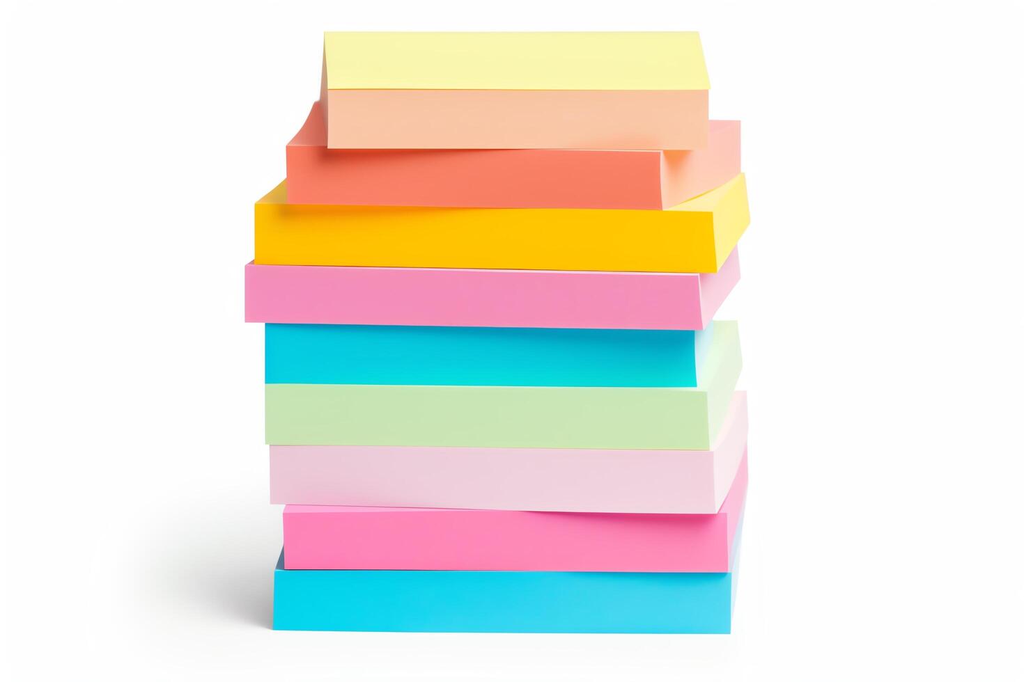 Stack of colorful sticky notes, fanned out to display colors, perfectly isolated on a white background, in for clear visuals. photo