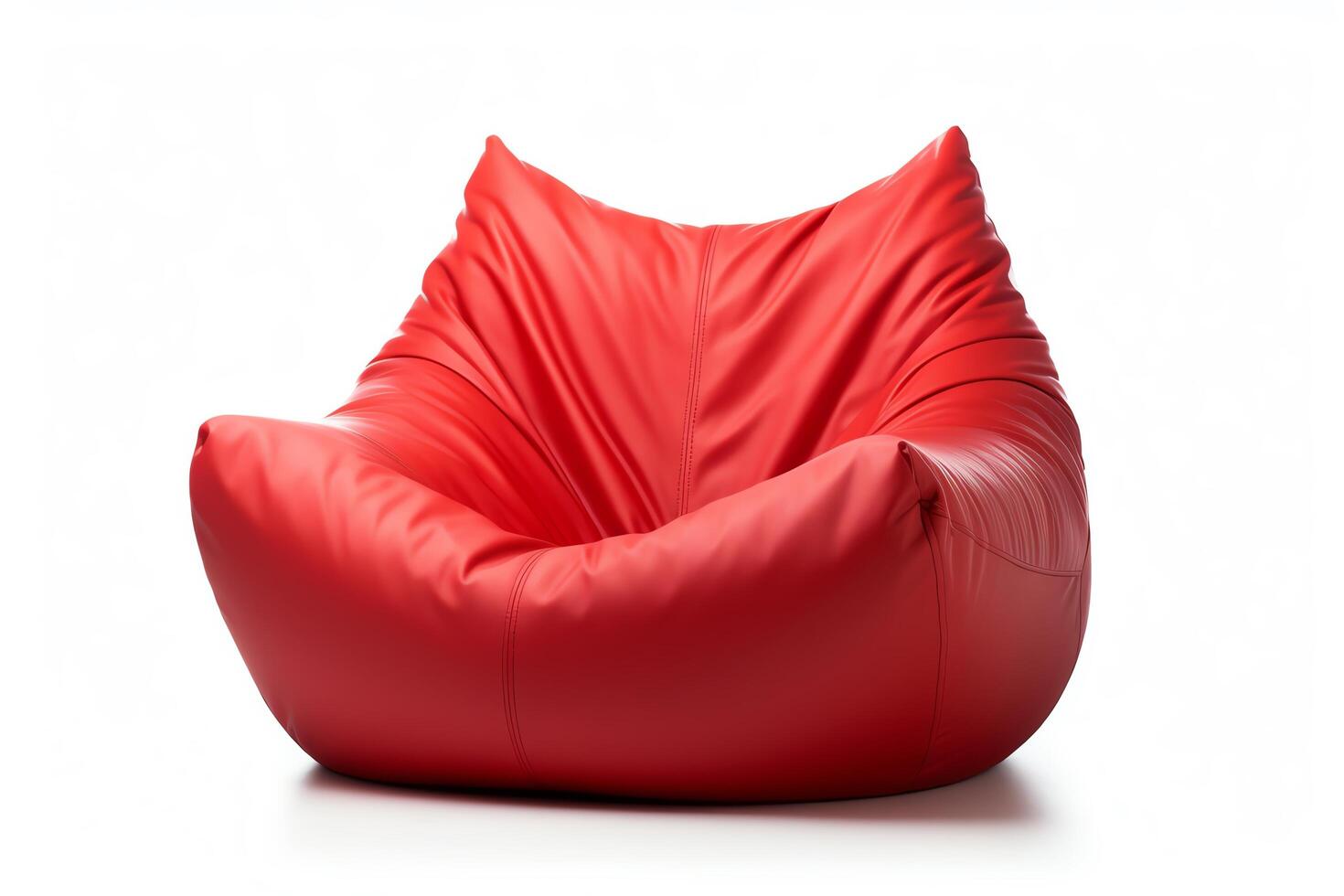 Generate a photo of a red bean bag chair on a white background. The bean bag chair should be the main focus of the image.