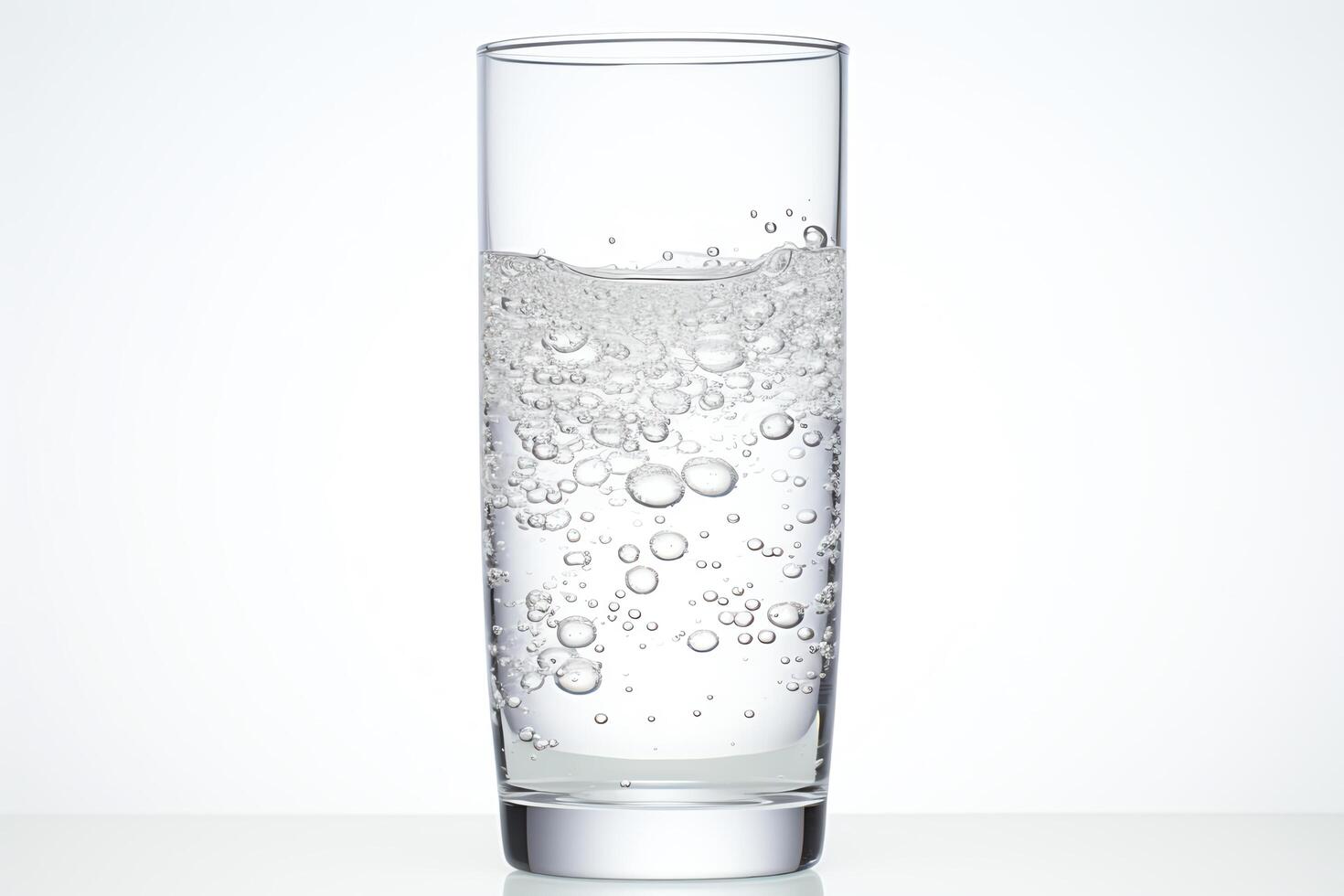 Generate an image of a single glass of sparkling water on a white background photo