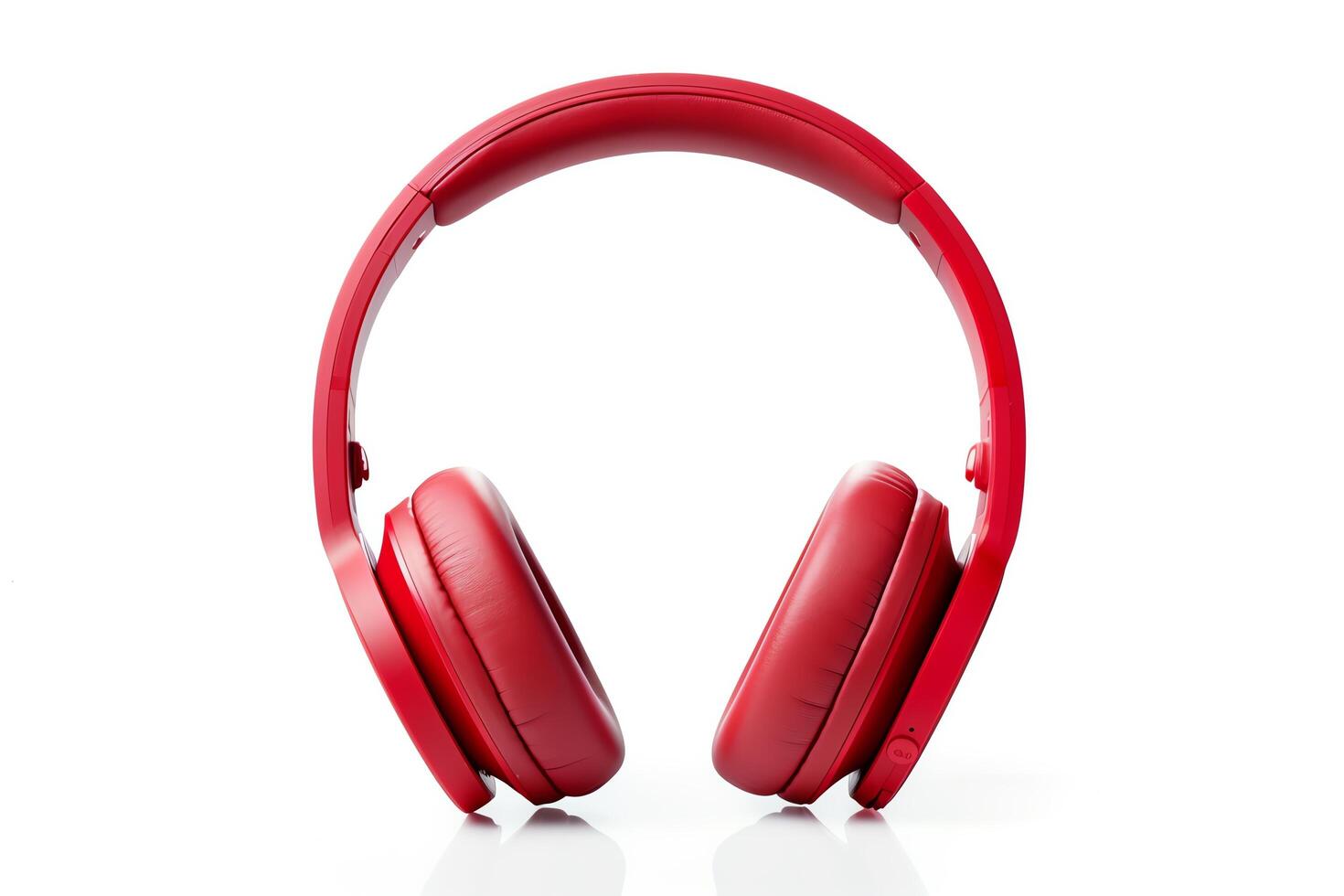 Compact folding headphones, vibrant red, shown in folded position, crisply isolated on a white background, provided in format. photo