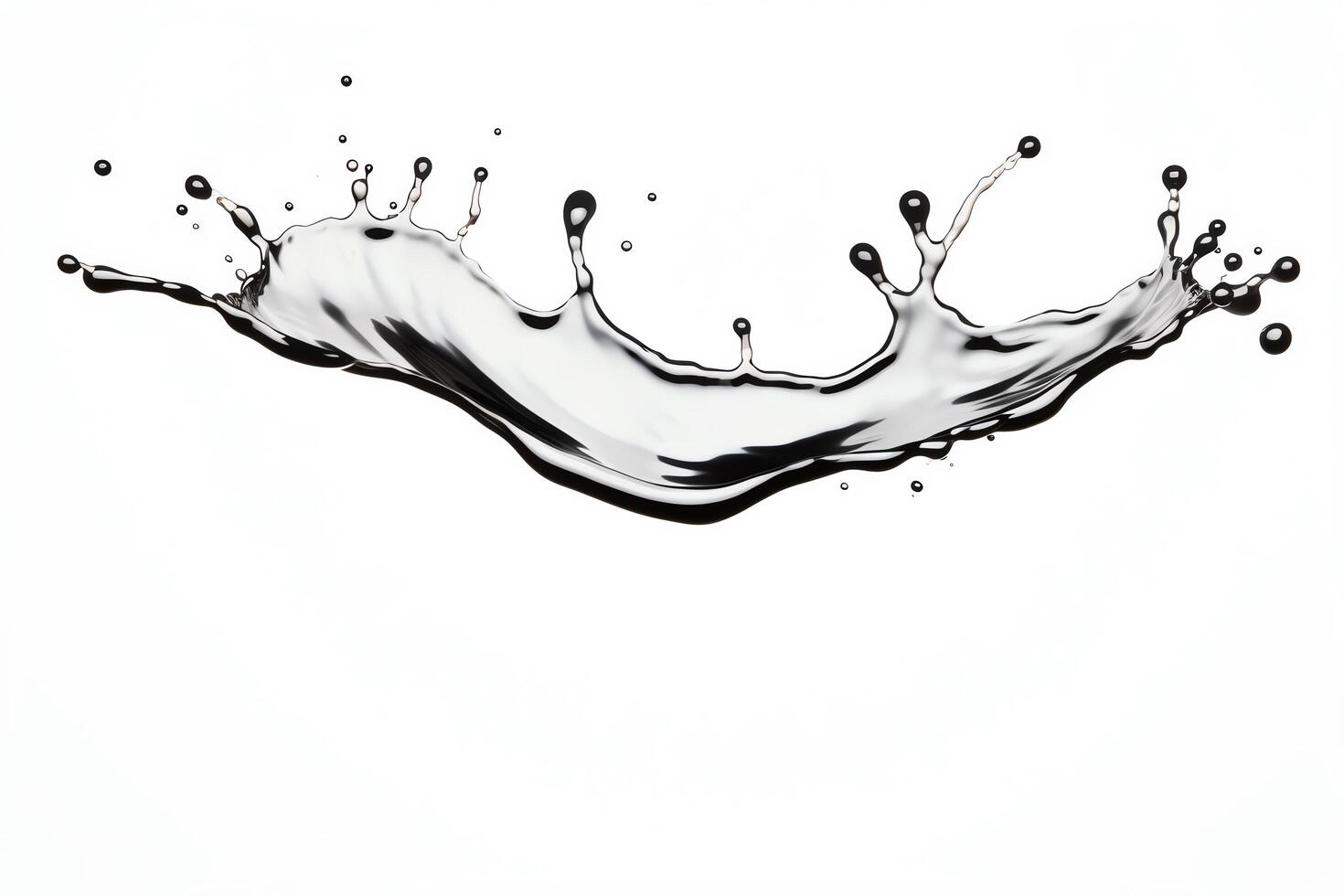 Create a black and white photo of a water splash with a single water droplet.