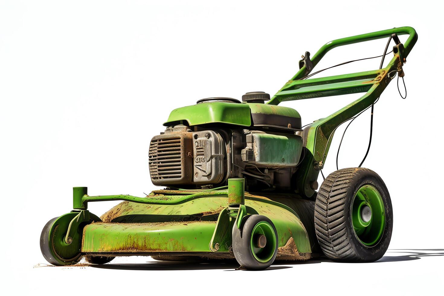 Lawnmower captured as a single object in DiCut style, showcased against a white background, with all watermarks, logos, letters, and shadows removed for clarity photo