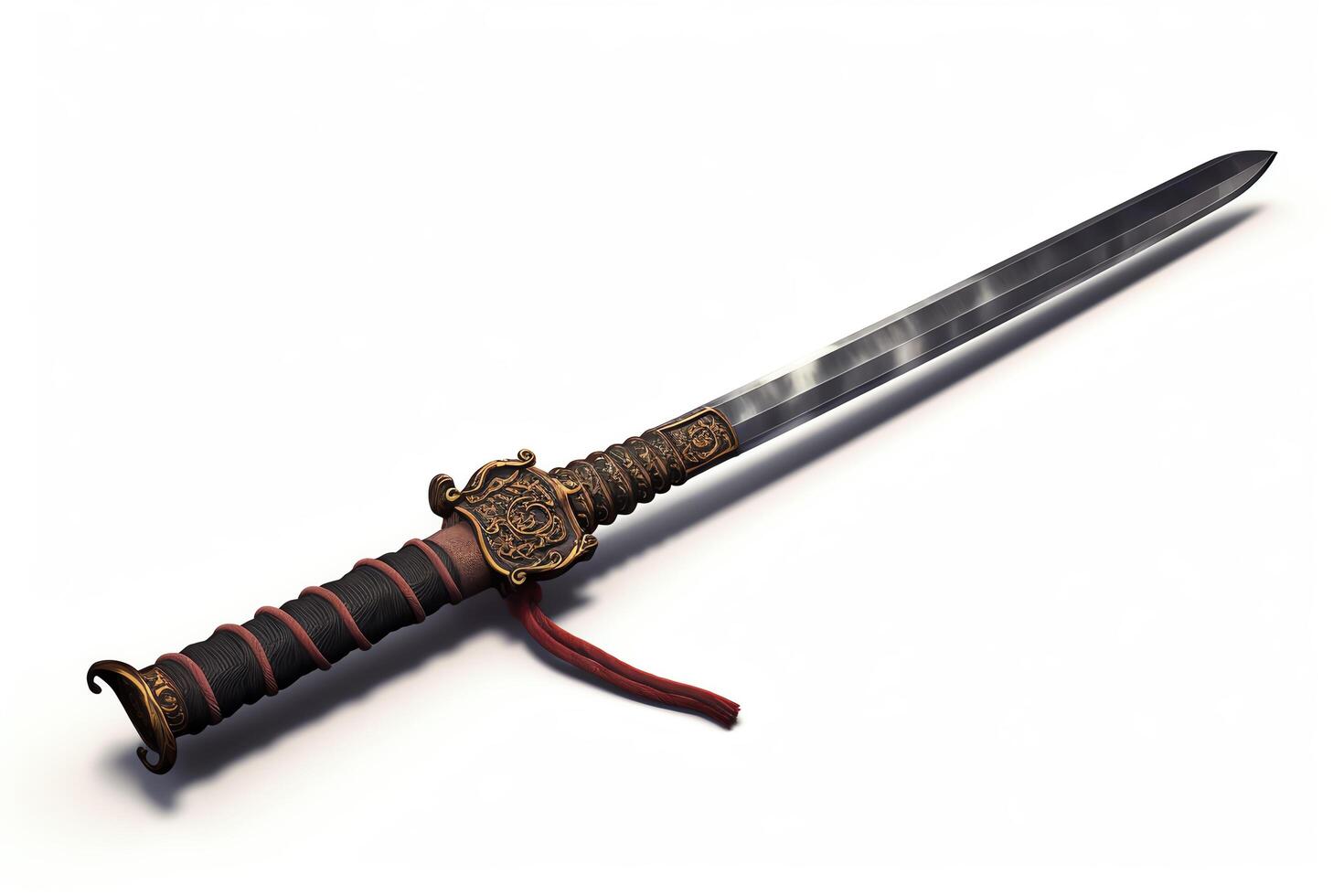 Samurai sword captured as a single object in DiCut style, showcased against a white background, with all watermarks, logos, letters, and shadows removed for clarity photo