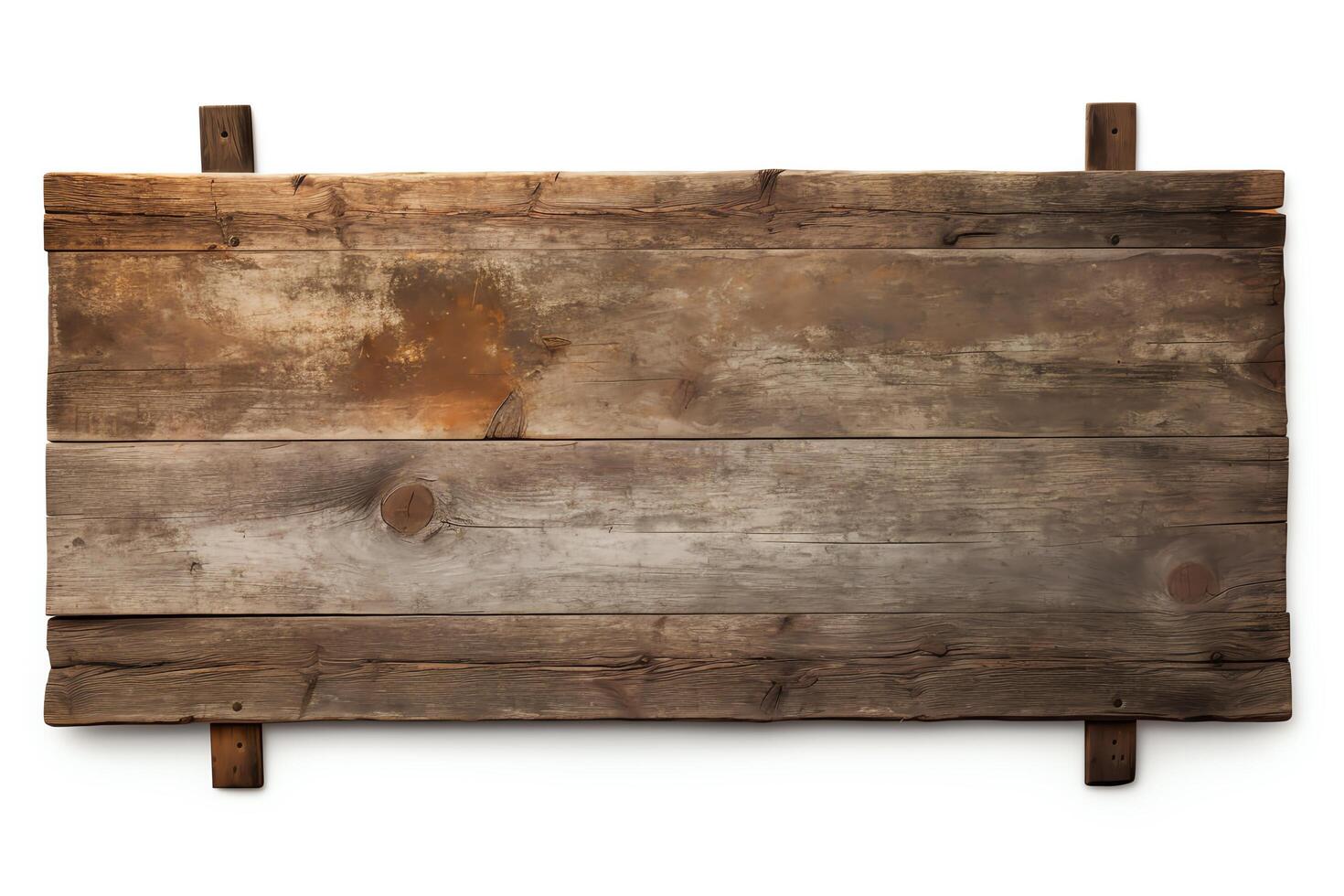 Create a digital painting of a wooden sign with a white background. The wooden sign should be old and weathered with natural wooden texture. photo