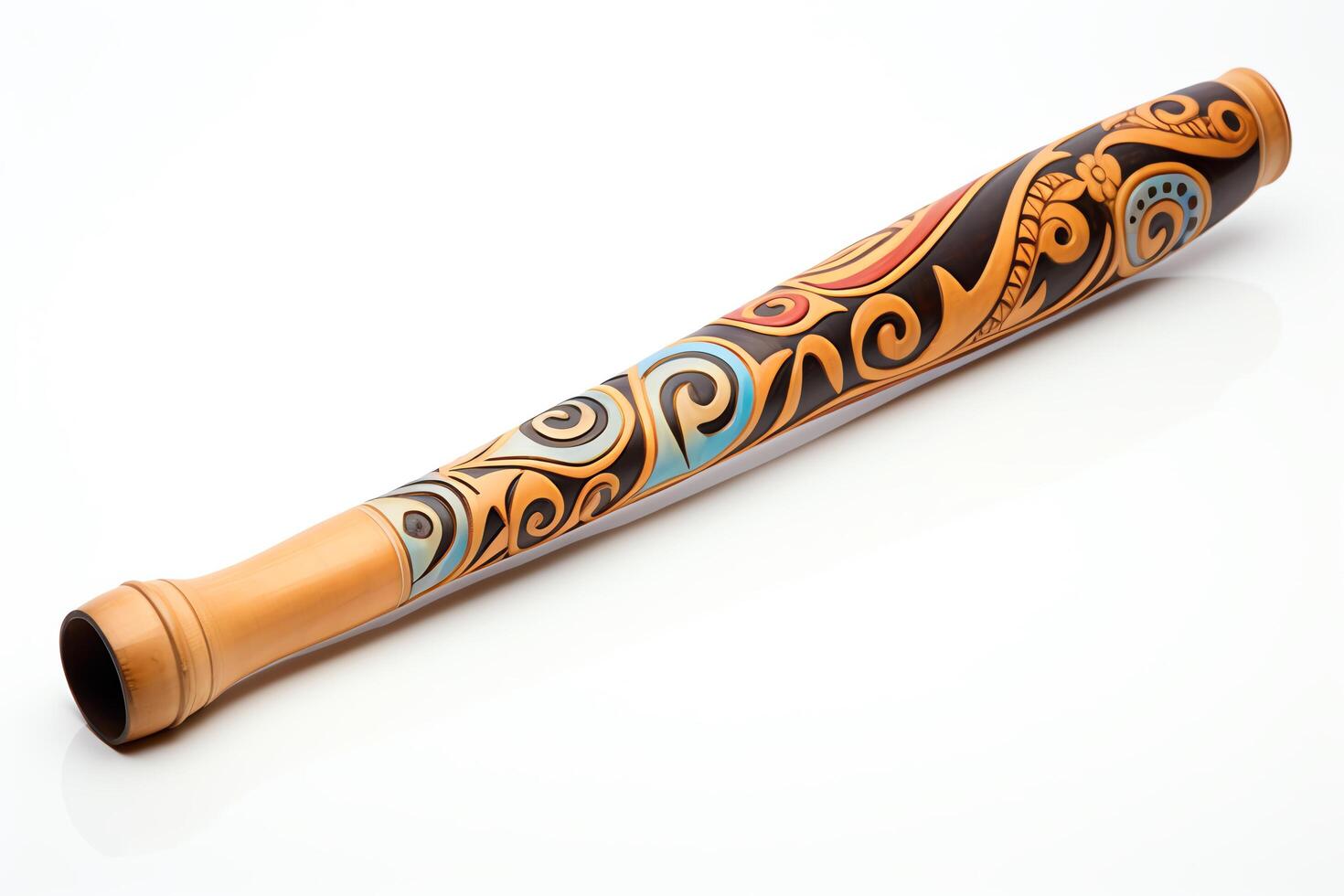 A didgeridoo is a wind instrument that is played by blowing into a mouthpiece photo