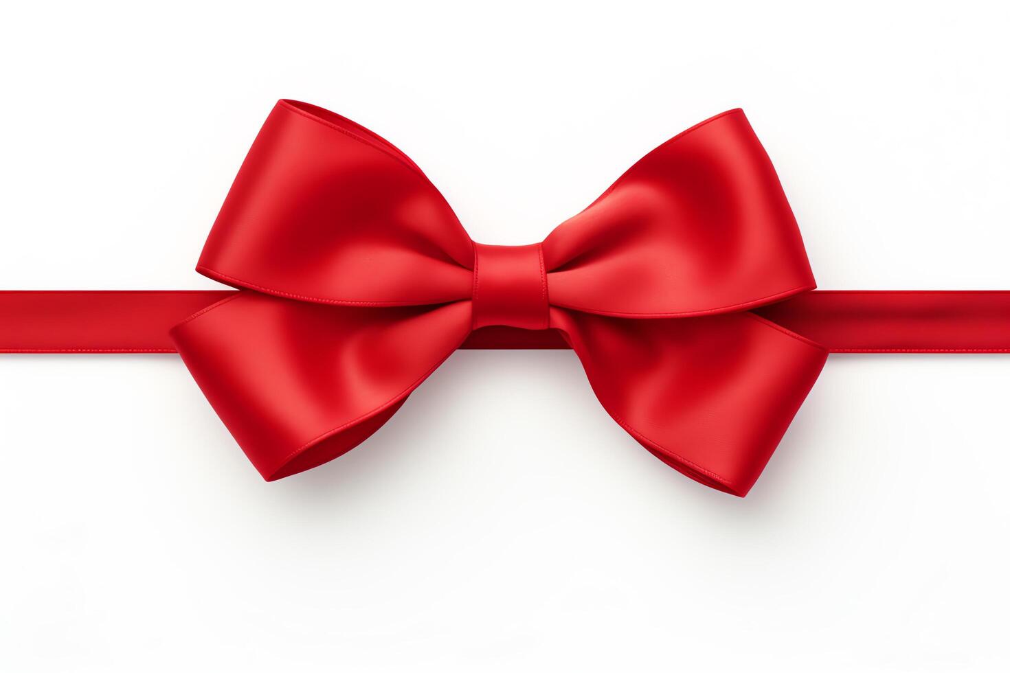 Create a photorealistic image of a red satin bow with a long ribbon photo