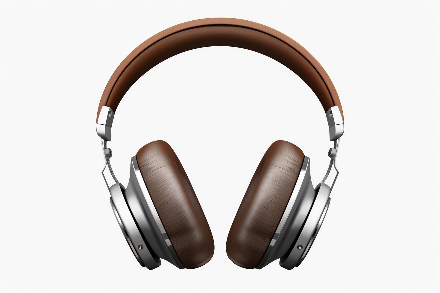Elegant metallic headphones, minimalistic design, profile view, isolated on a white background, highquality image. photo