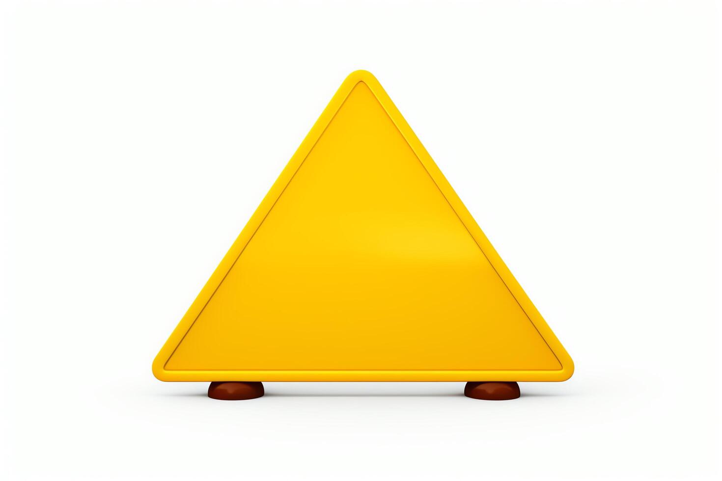 Create a triangular yellow warning sign with a glossy finish. The sign should have a white background and a bold black border. Place the sign on a solid white background. photo
