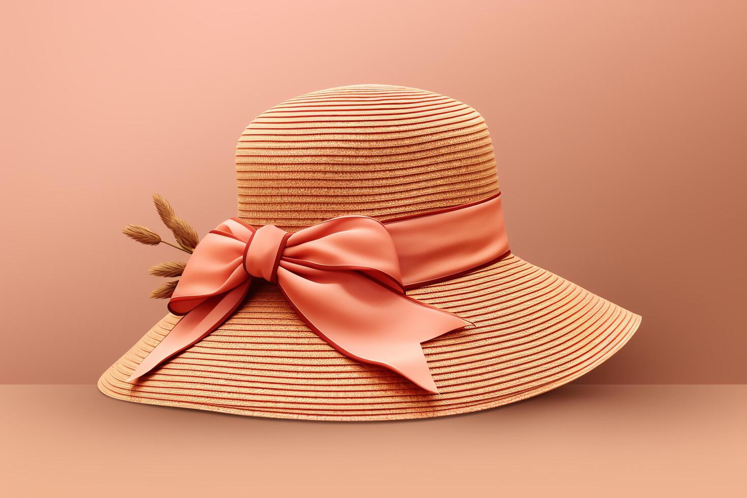 Sun hat with a wide brim, elegant beige, detailed texture, isolated on a white background, format for fashion and retail. photo