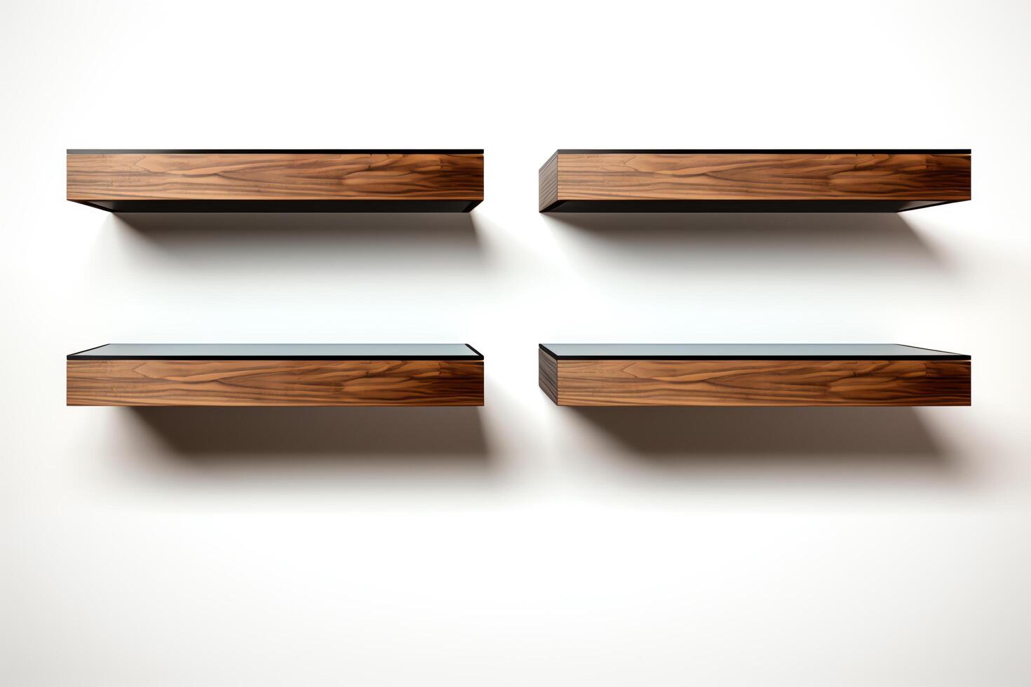 Wallmounted TV shelves, each in highquality format, isolated on white, ideal for modern living room setups and spacesaving designs photo