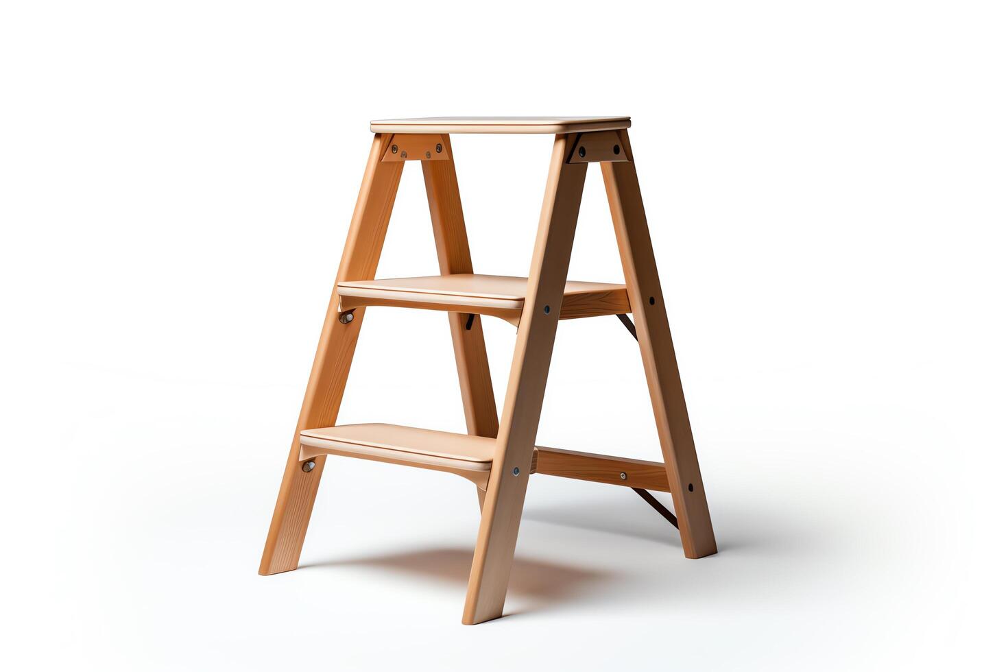 Take a picture of a wooden step stool with a white background photo