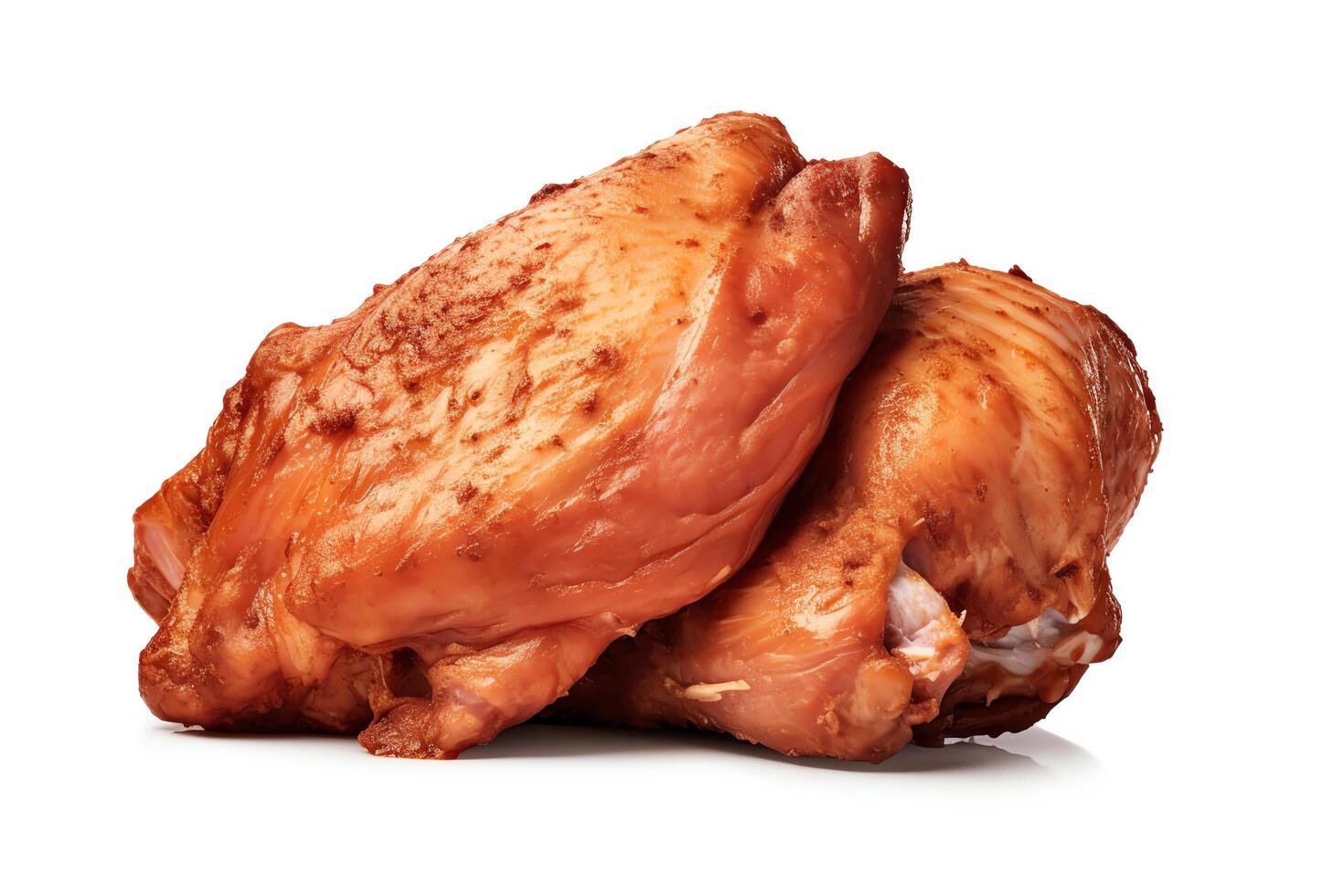 Image of two pieces of smoked chicken isolated on a white background. photo