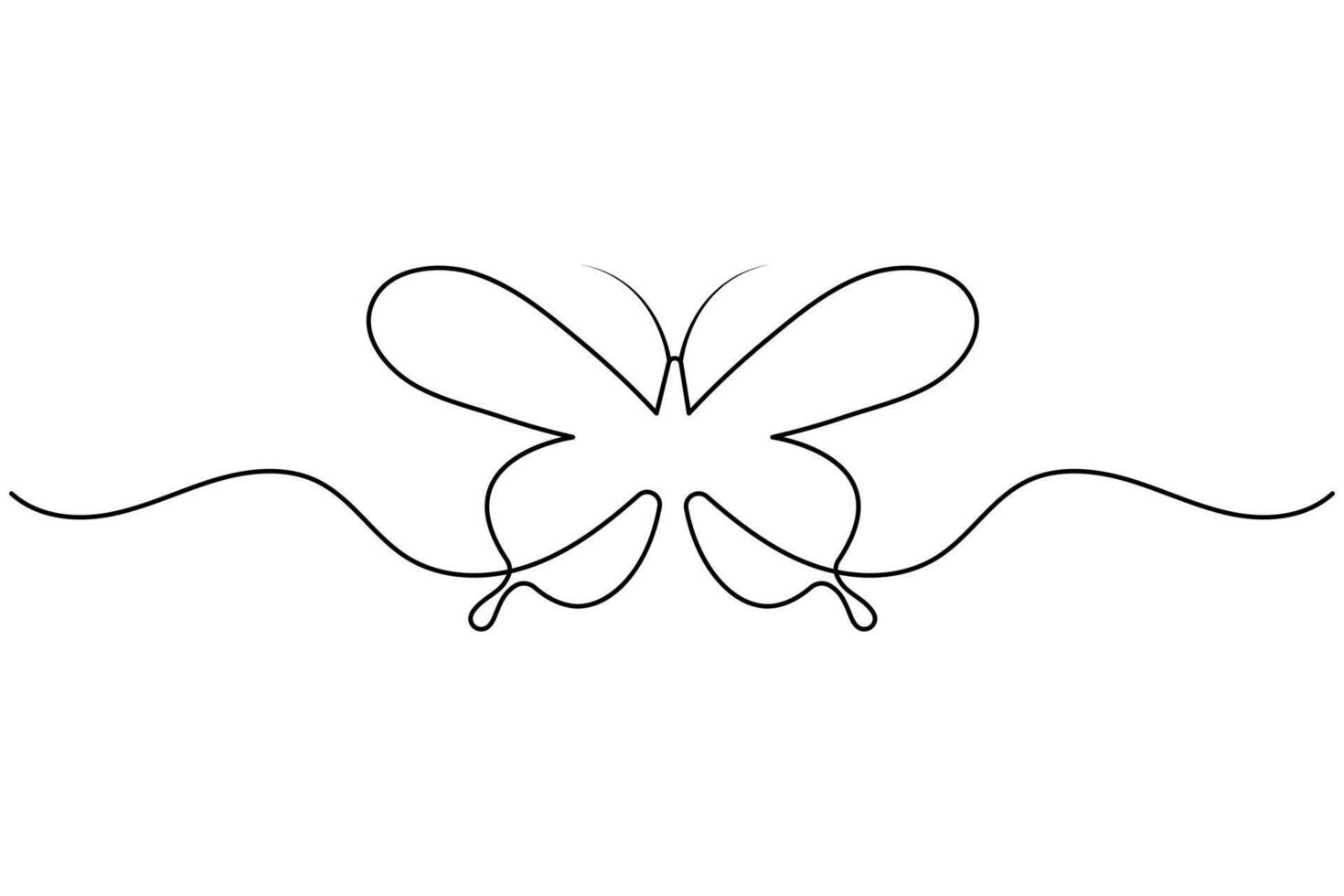Continuous butterfly one line art and outline icon vector