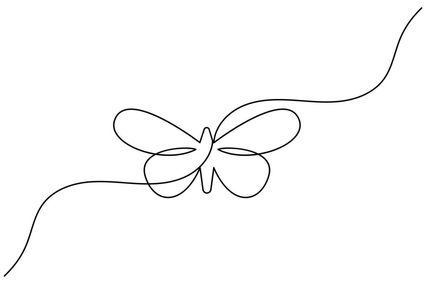 Butterfly one line art and outline illustration vector