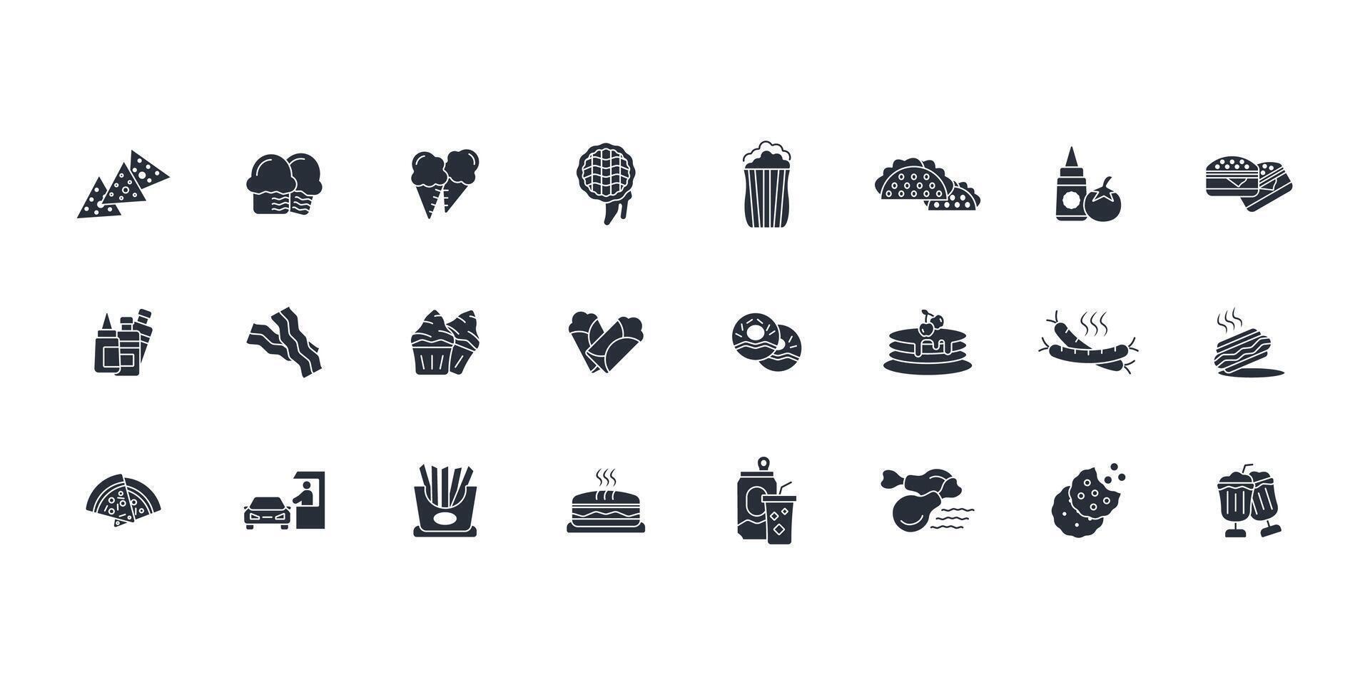 Fast food icon set..Editable stroke.linear style sign for use web design,logo.Symbol illustration. vector