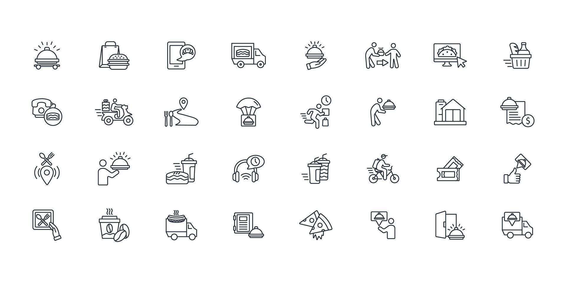 Food delivery icon set..Editable stroke.linear style sign for use web design,logo.Symbol illustration. vector