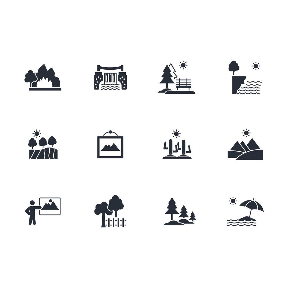 Landscape icon set..Editable stroke.linear style sign for use web design,logo.Symbol illustration. vector