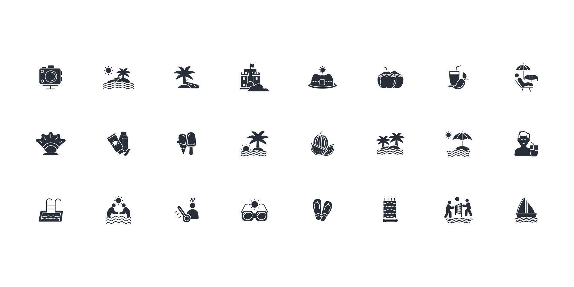 Summer icon set..Editable stroke.linear style sign for use web design,logo.Symbol illustration. vector