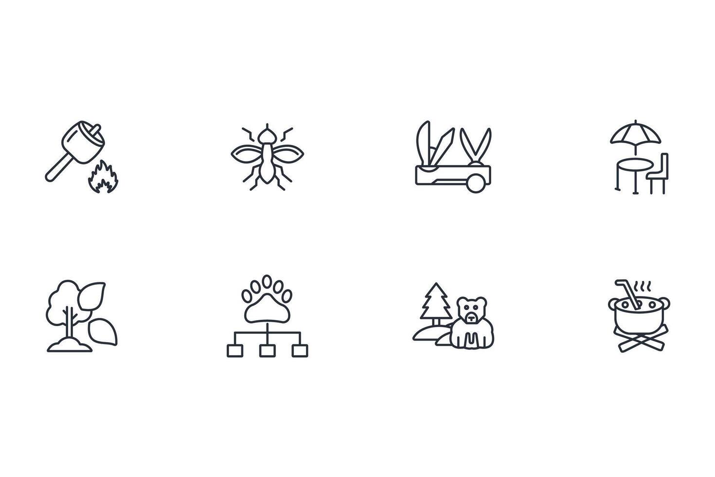 Camping icon set..Editable stroke.linear style sign for use web design,logo.Symbol illustration. vector