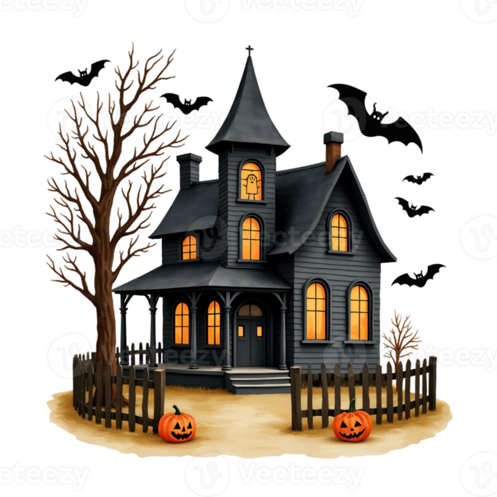 haunted house with pumpkins cutouts png