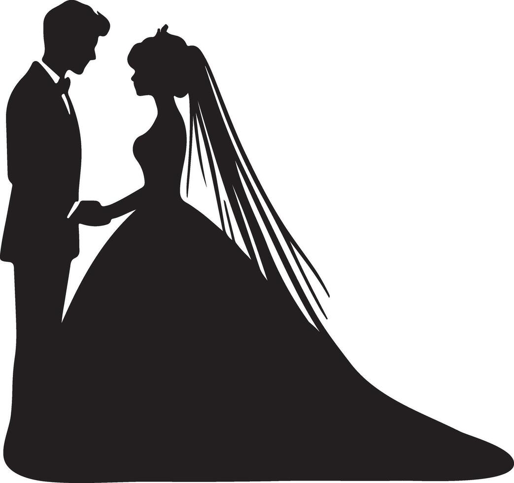 Wedding silhouette art design for marriage invitation. vector