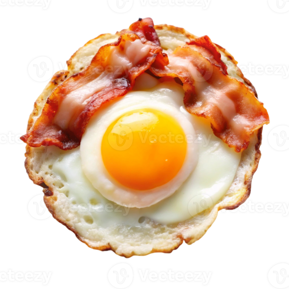 A breakfast egg with bacon cutouts png