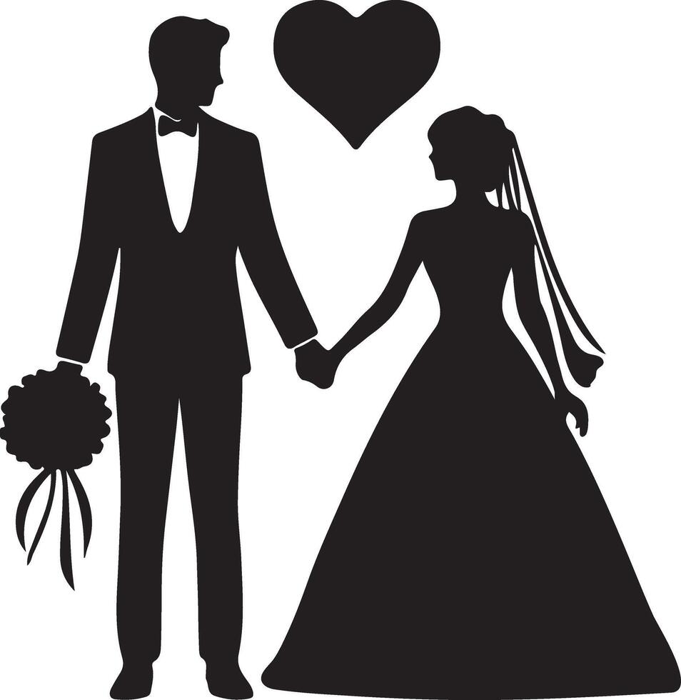 A silhouette of bridal couple art design for wedding invitation. vector