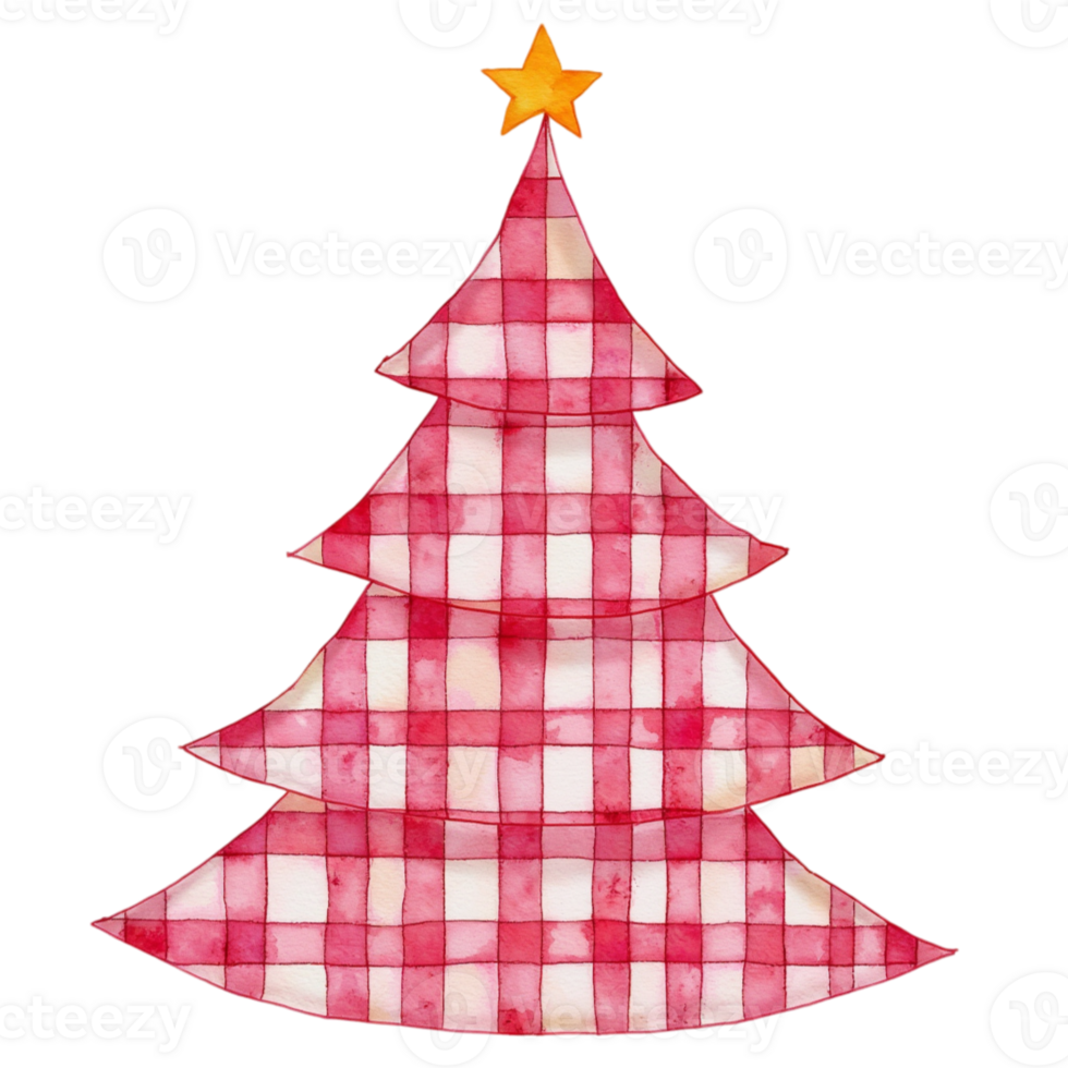 A cute Christmas tree with a pink and white checkered pattern cutouts png