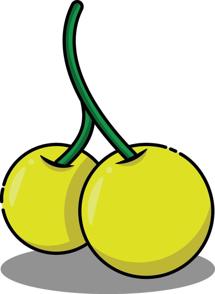 Cherry illustration in yellow, illustration isolated on white background vector