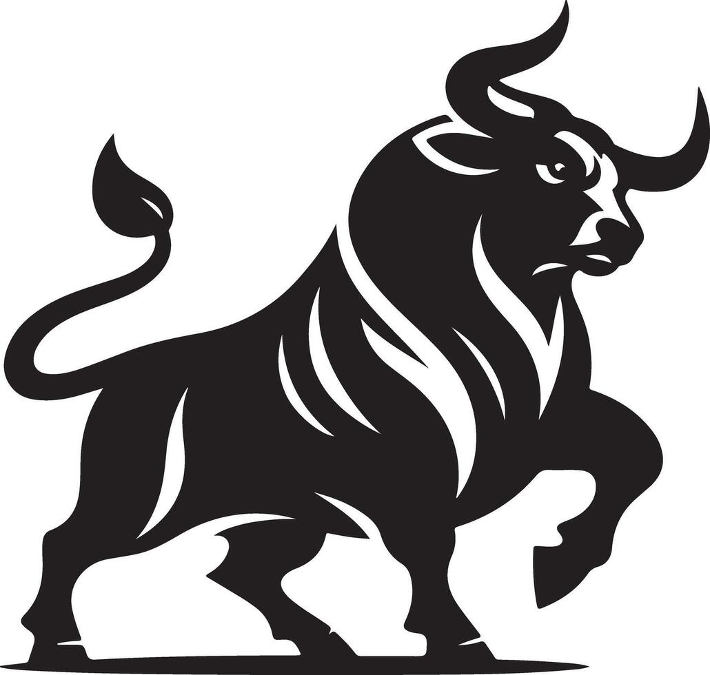 The bull is black and white, with a long tail vector