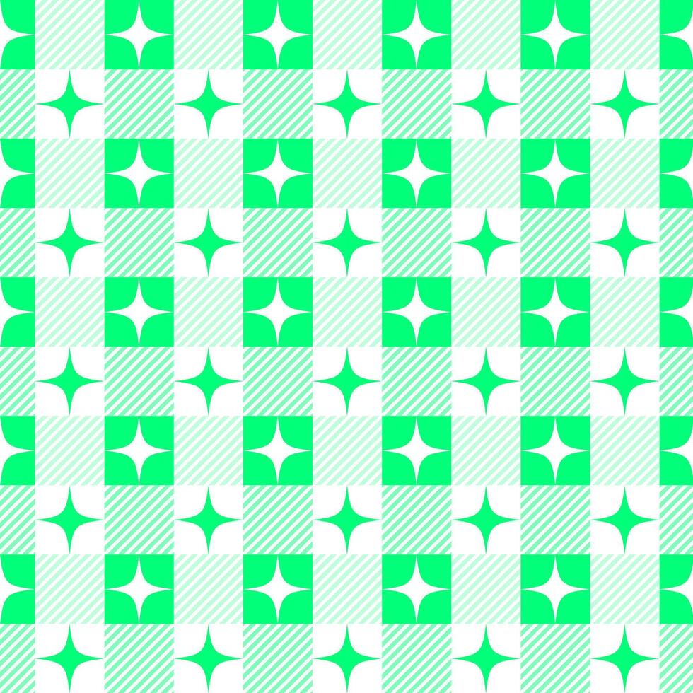 Y2k seamless pattern with sparkles. Geometric checkered vichy background with abstract stars. Bright green acid design vector