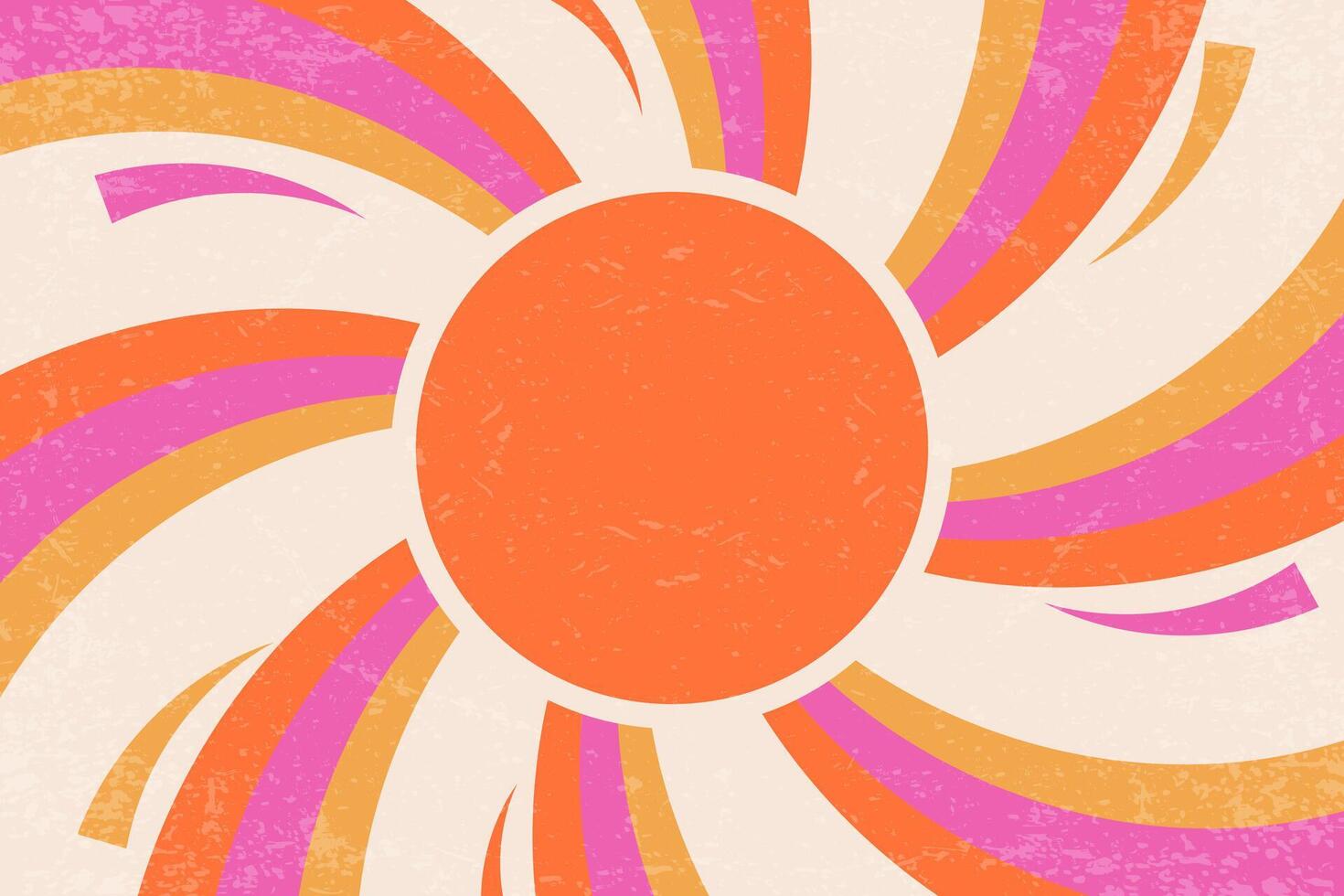 Retro summer sun background. Groovy sunshine wavy rays in vintage grunge design. 70s radial poster. Modern abstract groovy illustration. vector
