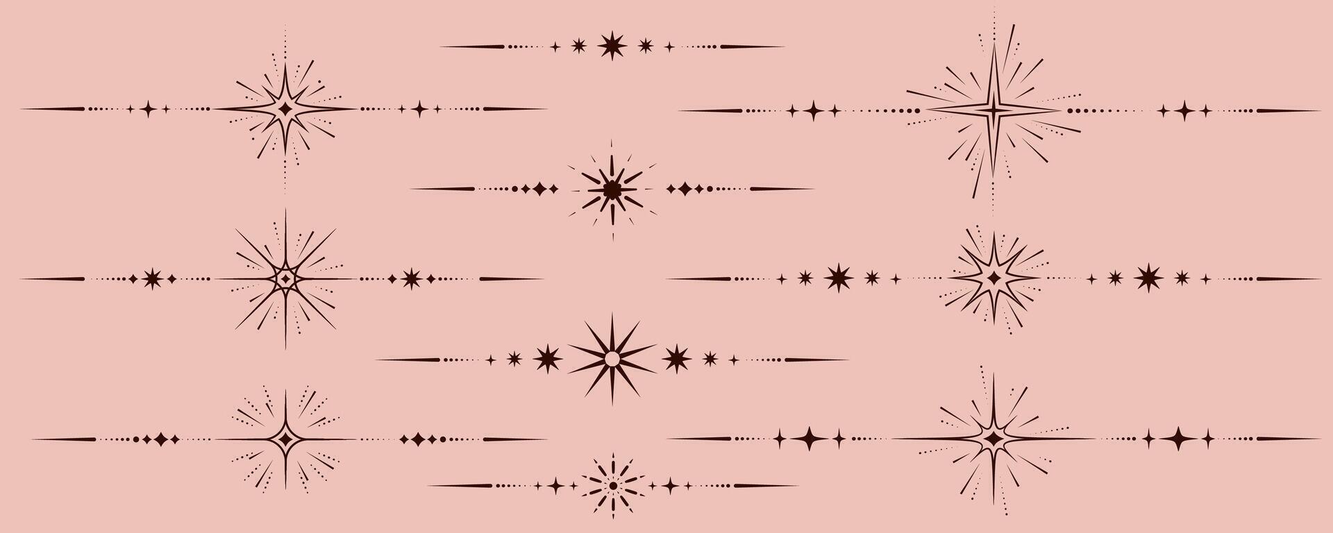 Magic border with celestial stars. Astrology fantasy decorative ornament. Divider with mystic spiritual symbols. Astral minimal design with elegant elements. vector