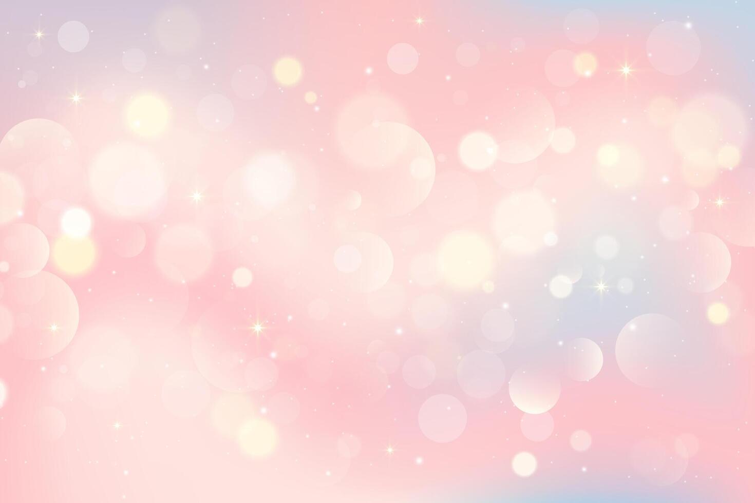 Light bokeh background. Abstract beige texture with soft glitter. Blurred pink and blue gradient with golden glow. Pastel elegant backdrop with neutral gradation for banner and invitation. vector