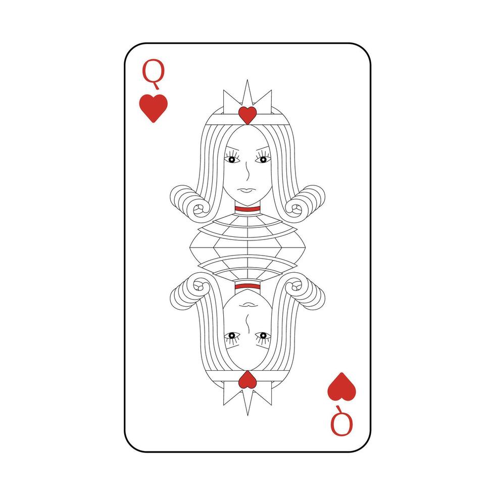The playing card is a red queen of hearts. vector