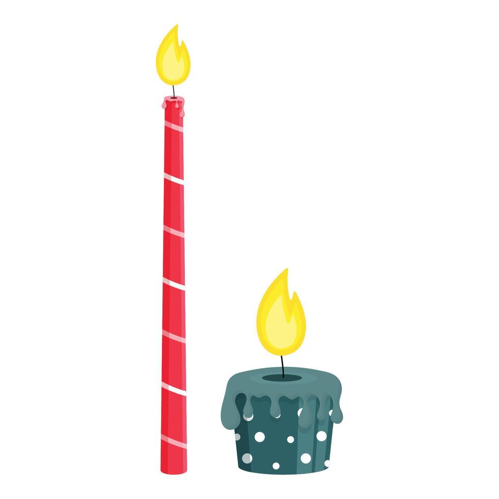 A set of red and green Christmas candles on a white background. vector