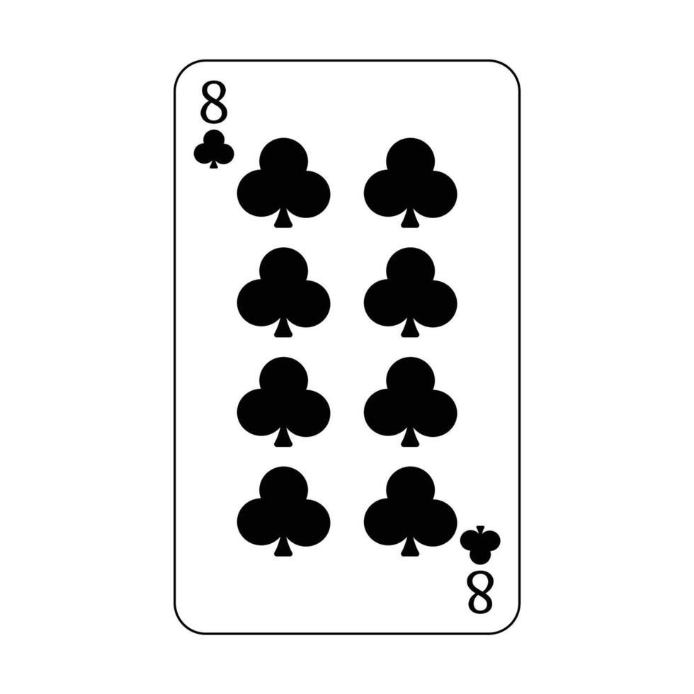 The playing card is the black club number eight. vector