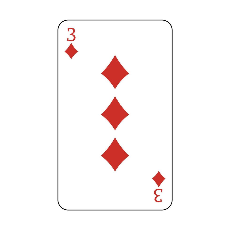 The playing card is red diamond number three. vector