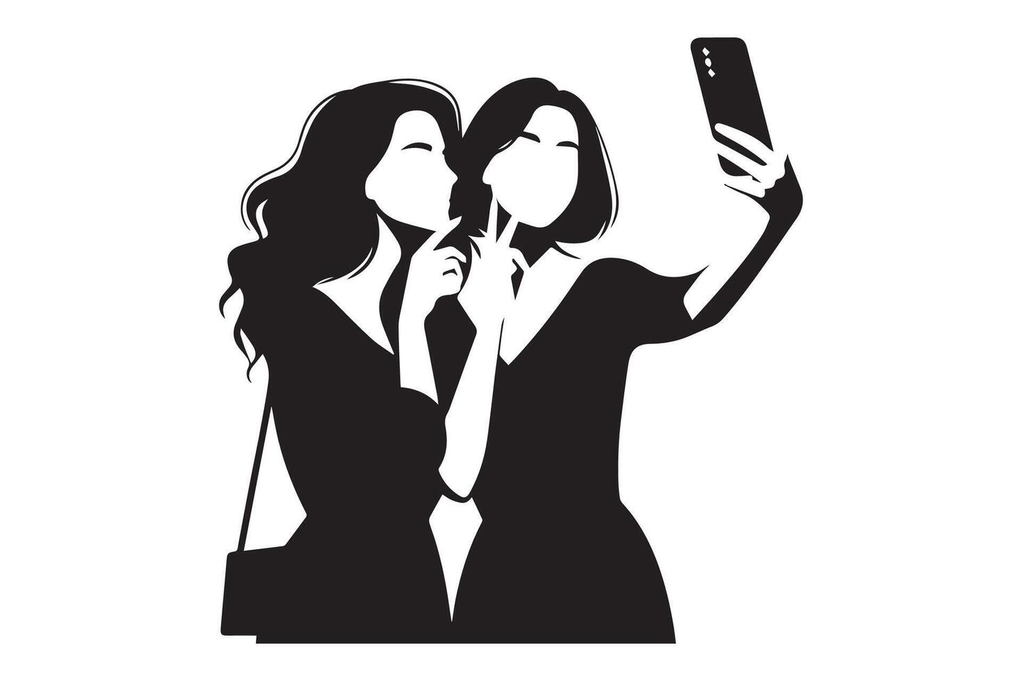 Two women taking a selfie with their cell phones vector