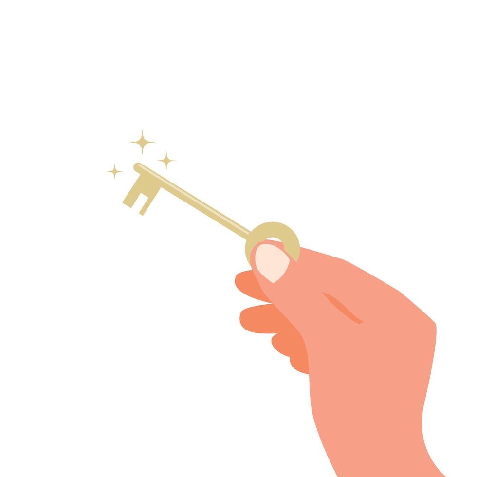 Hand holding golden key. Key takeaways design. Clipart image isolated on white background vector