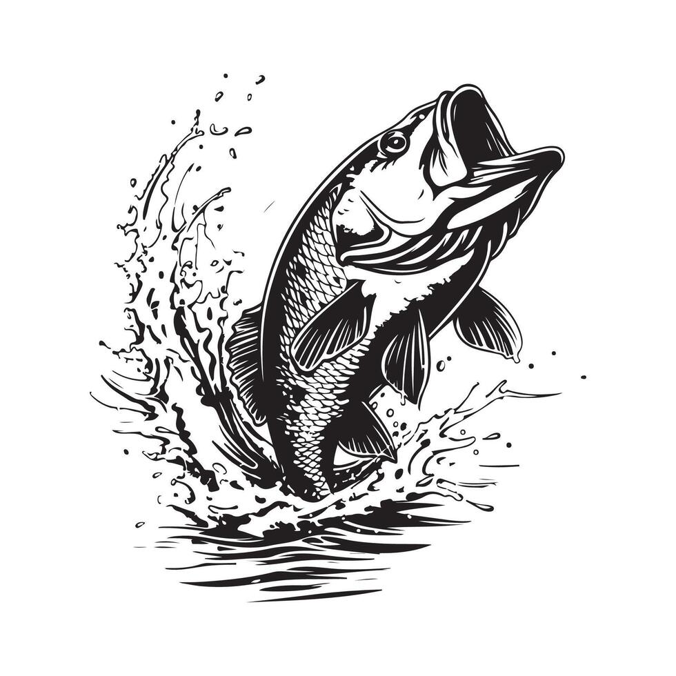 Fish jumping out of water with splashes stock image isolated on white background. vector