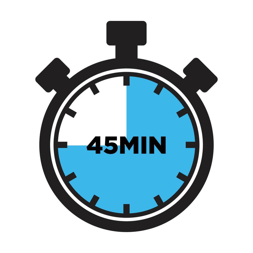 45 Minutes Timer Icon, Modern Flat Design. Clock, Stopwatch, Chronometer Showing forty five Minutes Label. Cooking time, Countdown Indication. vector