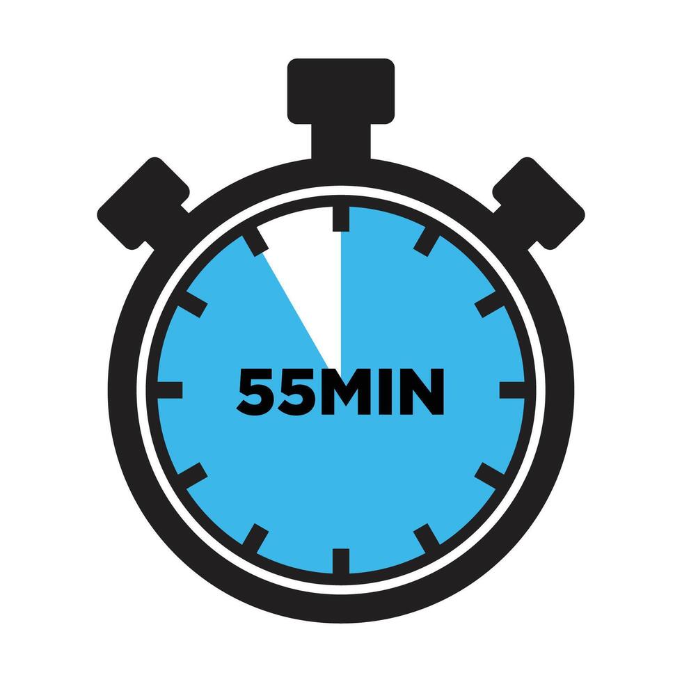55 Minutes Timer Icon, Modern Flat Design. Clock, Stopwatch, Chronometer Showing fifty five Minutes Label. Cooking time, Countdown Indication. vector